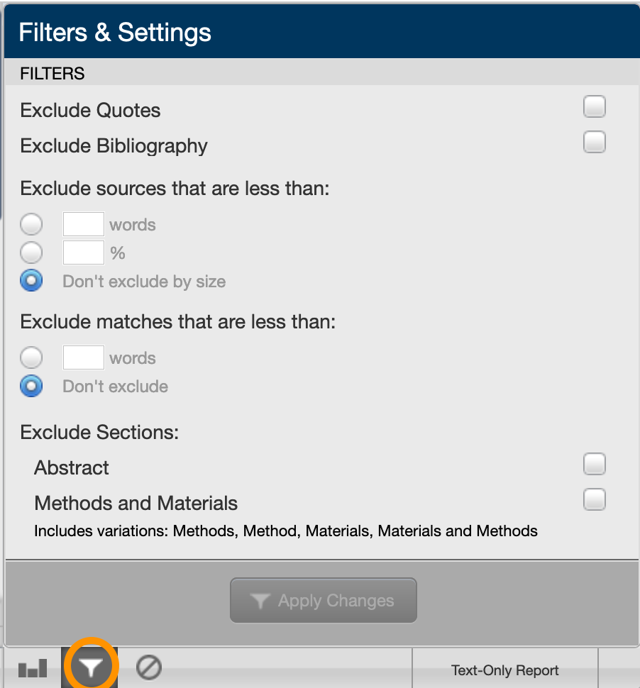 Filters and settings
