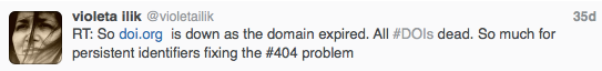 @violetailik tweets on outage and implication for term "persistent identifier"